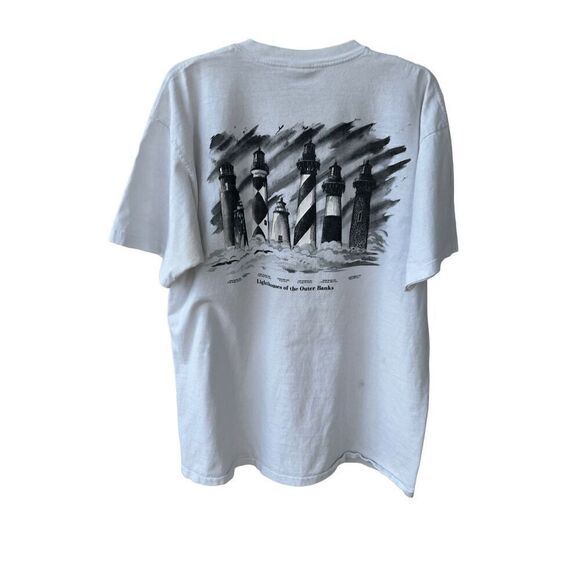 Vintage 90s Outer Banks Lighthouses Ribbed Single Stitch T-Shirt made in USA - Picture 1 of 11